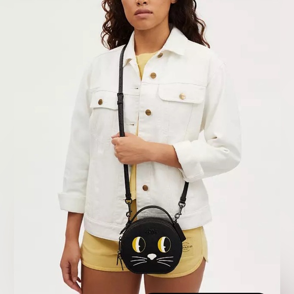 NWT Coach Canteen Circle Crossbody Halloween Cat Black Leather Purse Bag Kitten - Picture 5 of 12